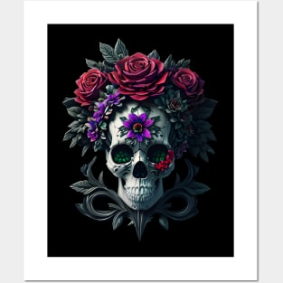 Skull and flowers Posters and Art